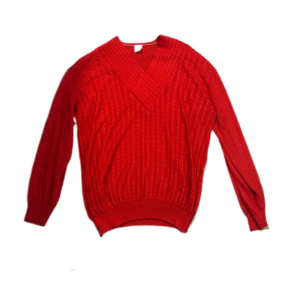 Red V-Neck Light Knit Classy Elegant Sweater with Scrunch Waist holiday - Picture 5 of 5